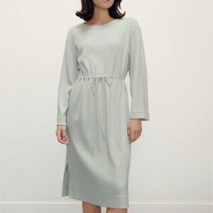 NEW Neiwai Ribbed Knit Drawstring Long Sleeve Dress Gray Violet